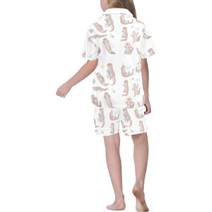 Cute sea otters pattern Kids' Boys' Girls' V-Neck Short Pajama Set