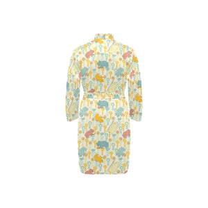 Hippopotamus Pattern Print Design 04 Men's Long Sleeve Belted Night Robe
