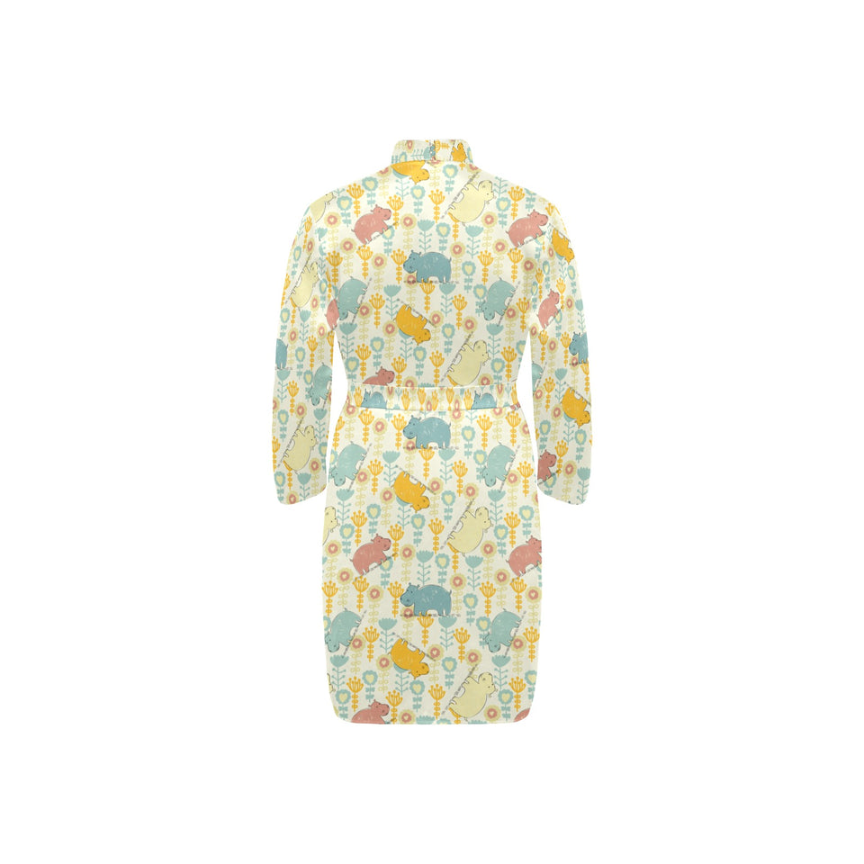 Hippopotamus Pattern Print Design 04 Men's Long Sleeve Belted Night Robe