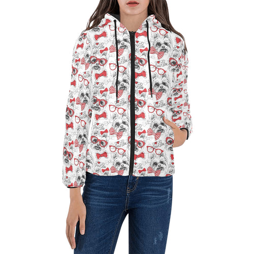 Yorkshire Terrier Pattern Print Design 04 Women's Padded Hooded Jacket