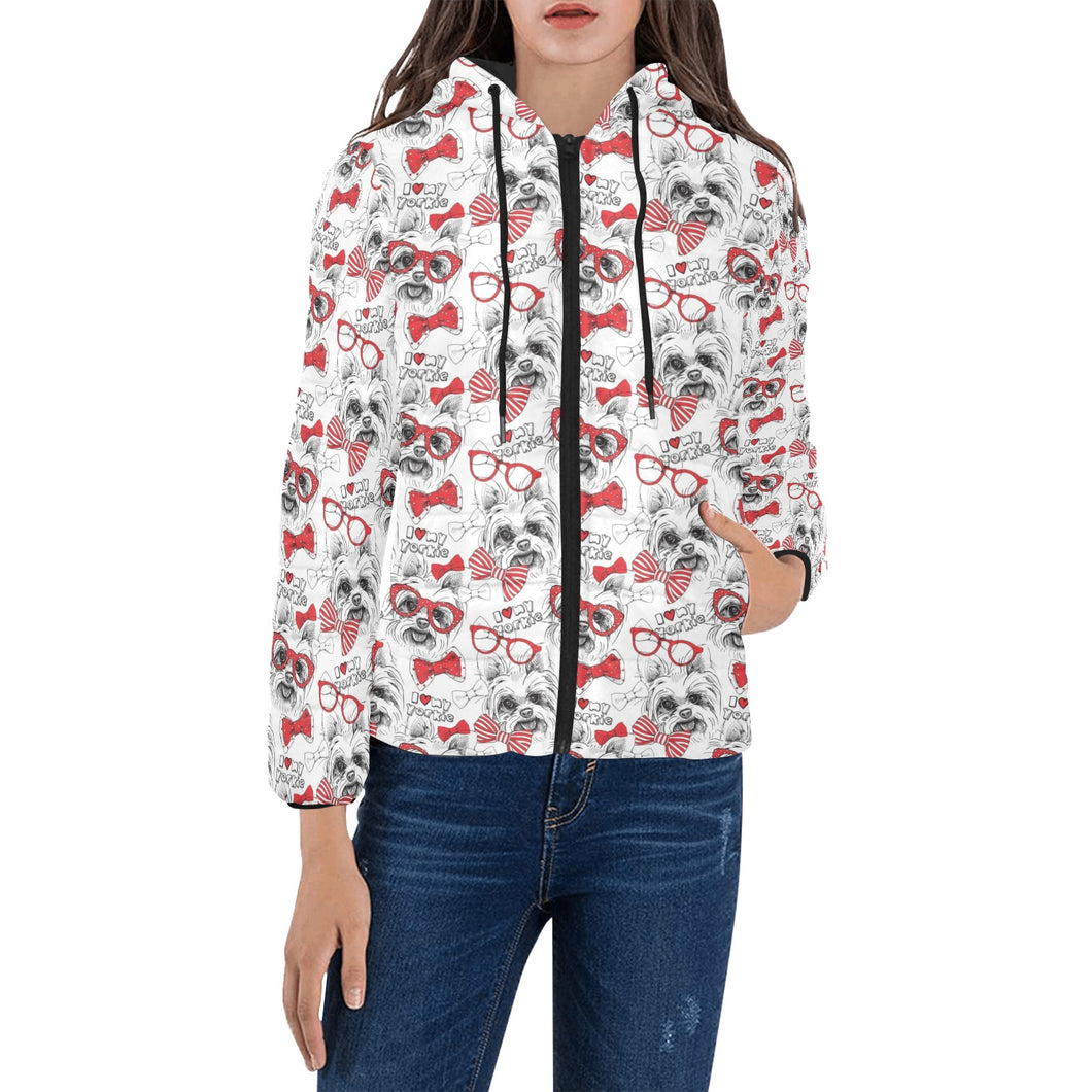 Yorkshire Terrier Pattern Print Design 04 Women's Padded Hooded Jacket