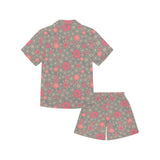 Red gold Sakura cherry blossom gray background Kids' Boys' Girls' V-Neck Short Pajama Set