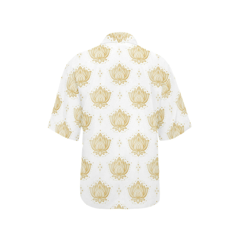 Gold Ornamental lotue waterlily symbol pattern Women's All Over Print Hawaiian Shirt