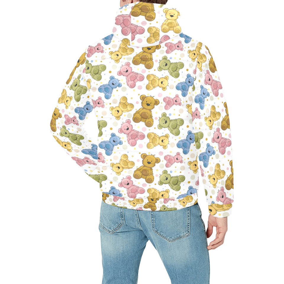 Teddy Bear Pattern Print Design 01 Men's Padded Hooded Jacket
