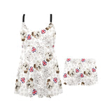 English Bulldog Pattern Print Design 01 Chest Sexy Pleated Two Piece Swim Dress