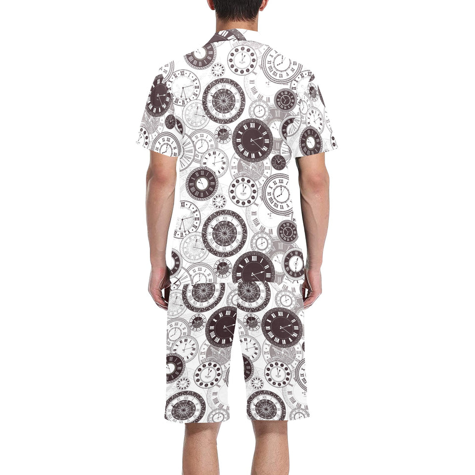 Classic vintage clock pattern Men's V-Neck Short Pajama Set