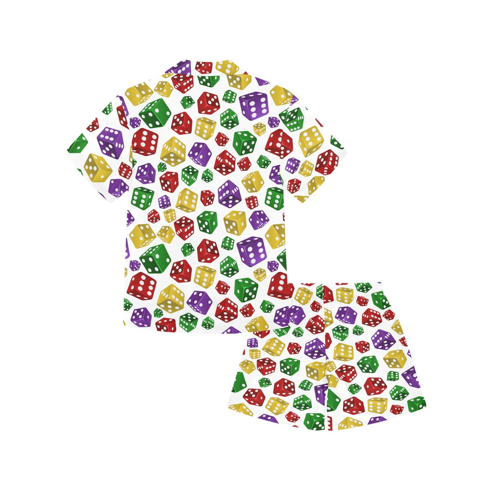 Dice Pattern Print Design 03 Kids' Boys' Girls' V-Neck Short Pajama Set