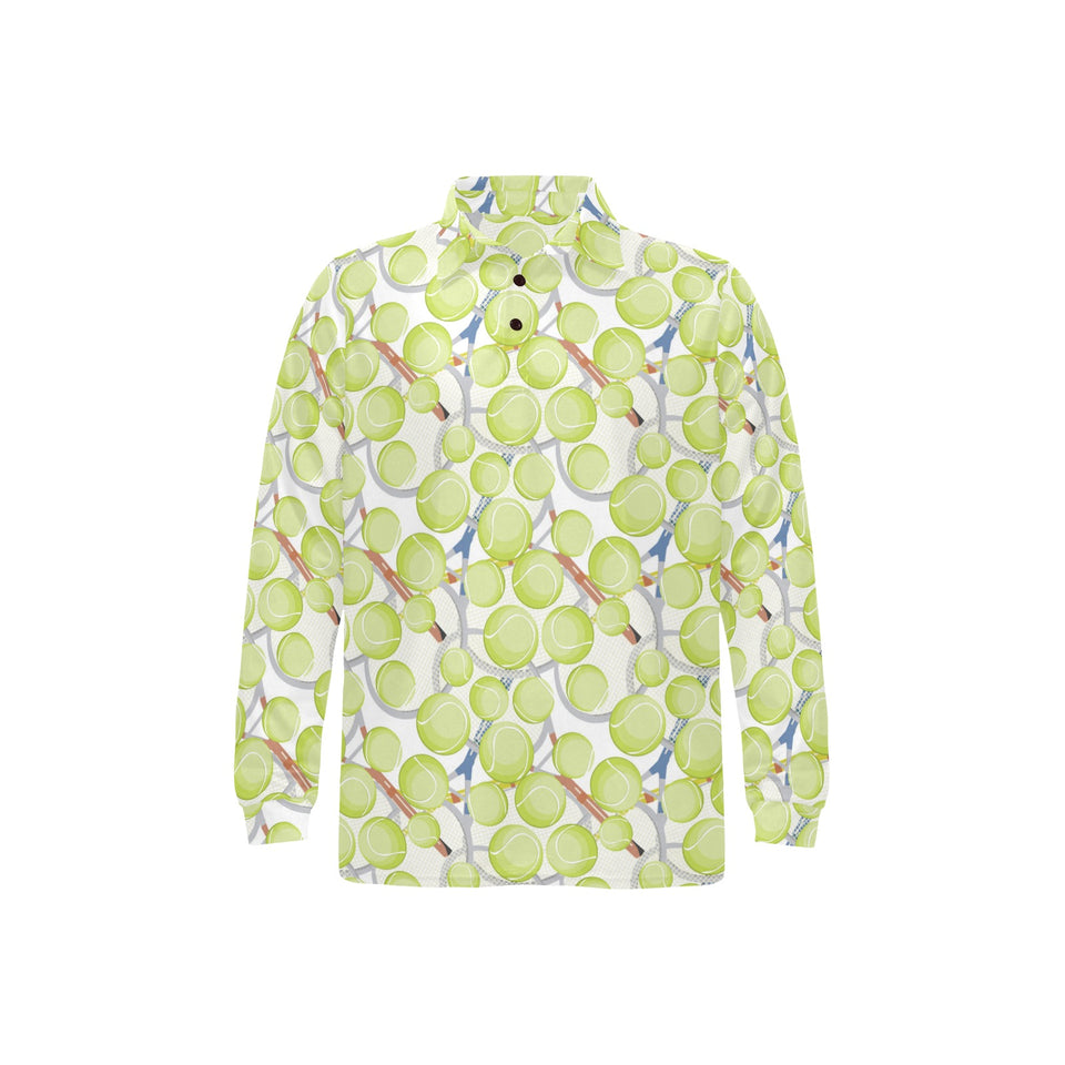 Tennis Pattern Print Design 01 Men's Long Sleeve Polo Shirt