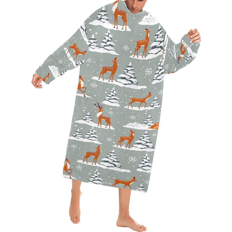 Beautiful deers Winter Christmas Blanket Robe with Sleeves
