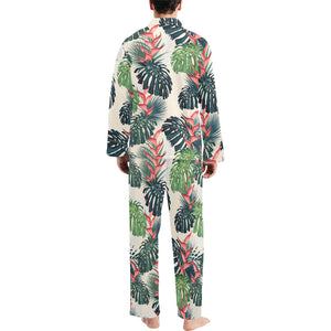 heliconia flowers, palm and monstera leaves Men's Long Pajama Set