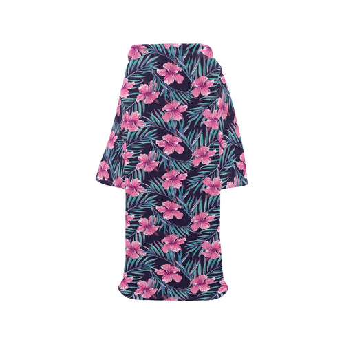 Hibiscus Pattern Print Design 05 Blanket Robe with Sleeves