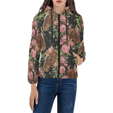 Horse head wild roses pattern Women's Padded Hooded Jacket
