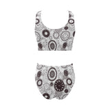 Classic vintage clock pattern Chest Bowknot High Waisted Bikini Swimsuit