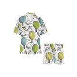 Hot Air Balloon Bird Cloud Pattern Women's V-Neck Short Pajama Set