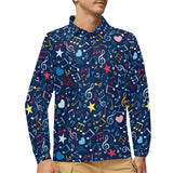 Music Notes Pattern Print Design 03 Men's Long Sleeve Polo Shirt