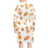 Brown pomeranian pattern Men's Long Sleeve Belted Night Robe