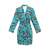 Boomerang Australian aboriginal ornament blue back Women's Long Sleeve Belted Night Robe