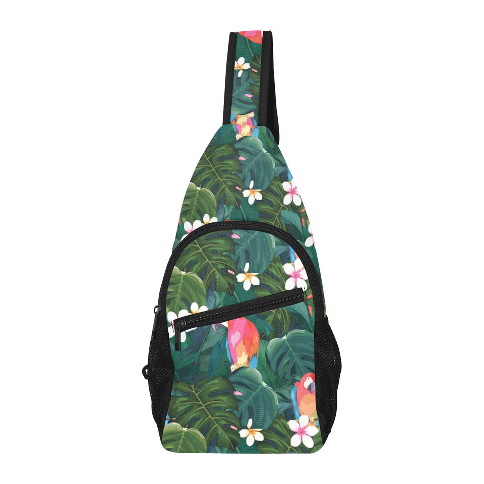 Parrot Palm tree leaves flower hibiscus pattern All Over Print Chest Bag