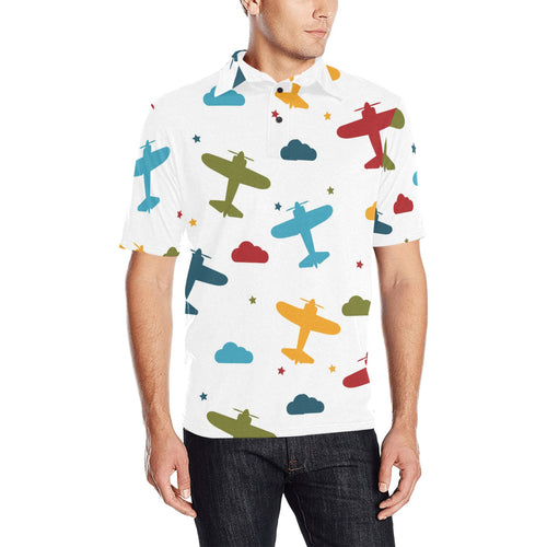 Airplane star cloud colorful Men's All Over Print Polo Shirt