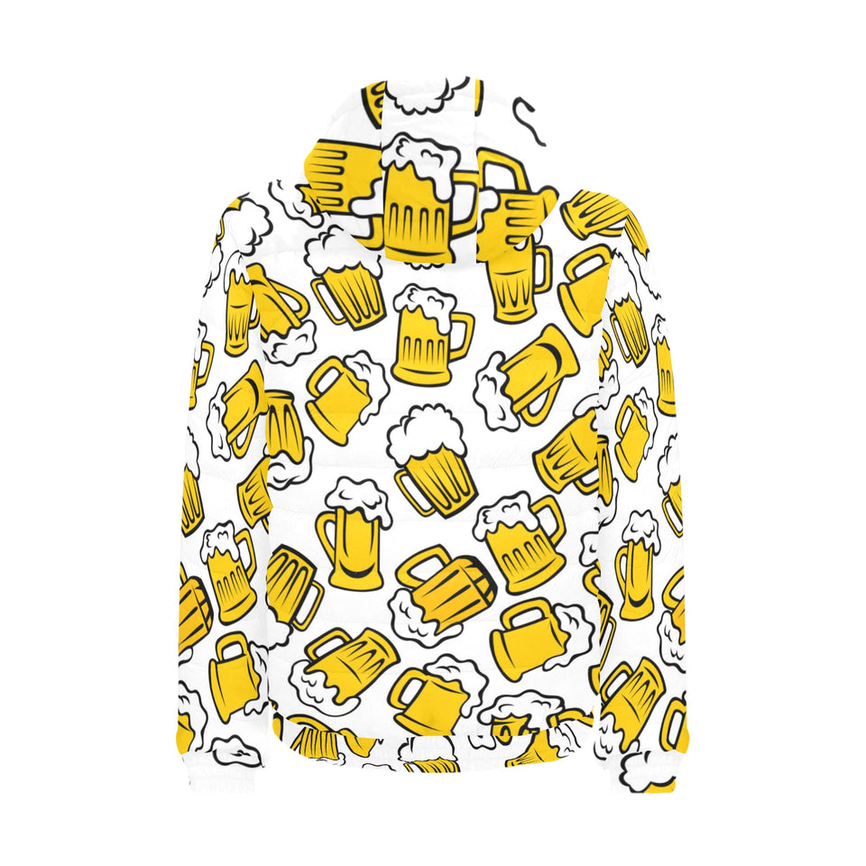 Beer design pattern Men's Padded Hooded Jacket