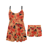 Fire flame pattern Chest Sexy Pleated Two Piece Swim Dress