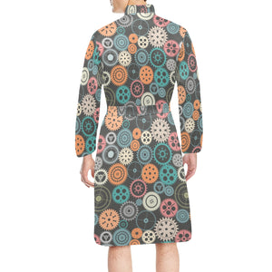 Gear Pattern Print Design 05 Men's Long Sleeve Belted Night Robe