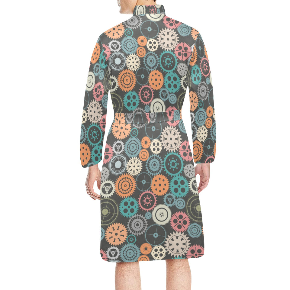 Gear Pattern Print Design 05 Men's Long Sleeve Belted Night Robe