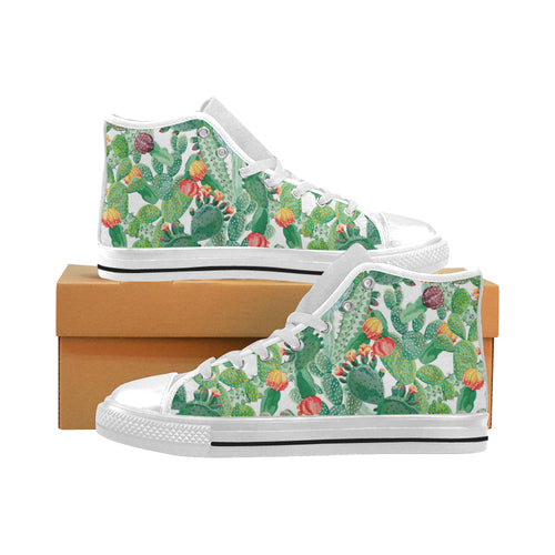 Cactus design pattern copy Men's High Top Canvas Shoes White