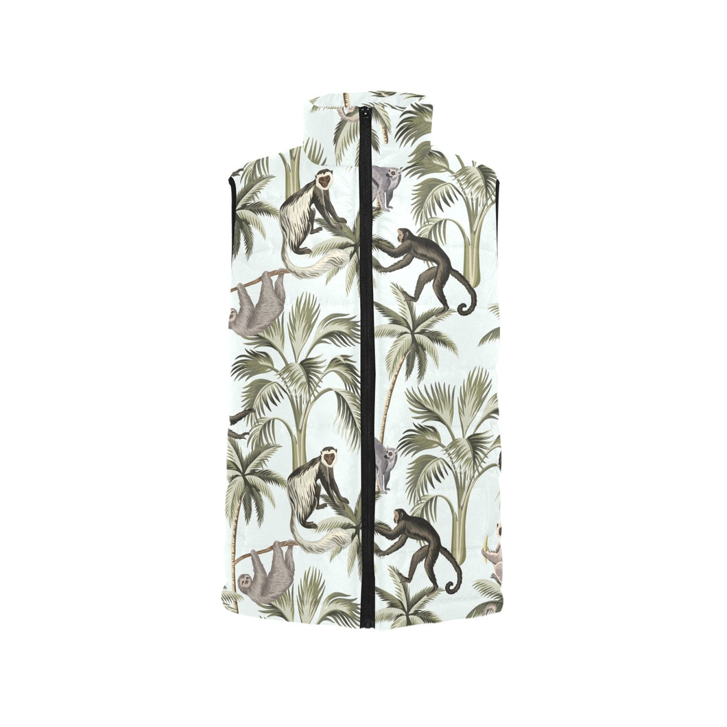 Monkey sloth lemur palm trees pattern Men's Padded Vest