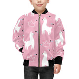 Llama Alpaca pink background Kids' Boys' Girls' Bomber Jacket