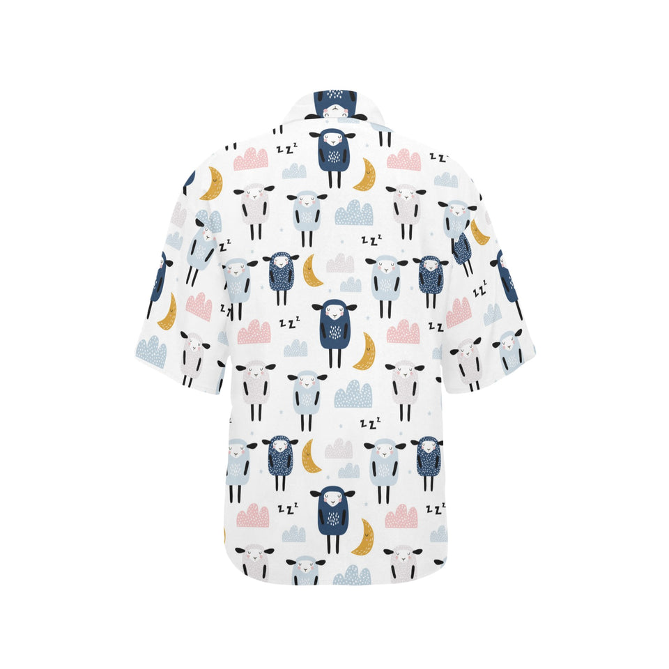 Cute sleeping sheep moon cloud pattern Women's All Over Print Hawaiian Shirt