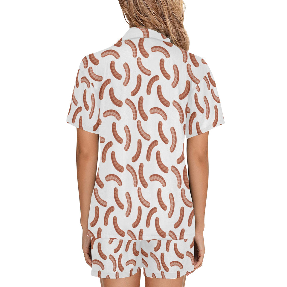 Sausage Pattern Print Design 04 Women's V-Neck Short Pajama Set