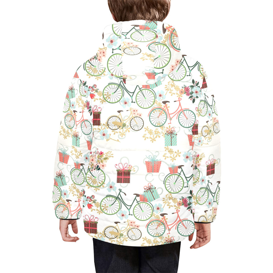 Bicycle Pattern Print Design 05 Kids' Boys' Girls' Padded Hooded Jacket