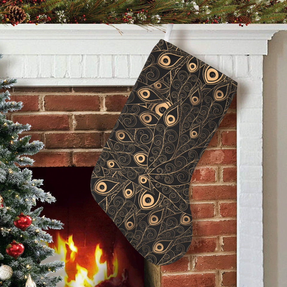 Gold peacock feather pattern Christmas Stocking