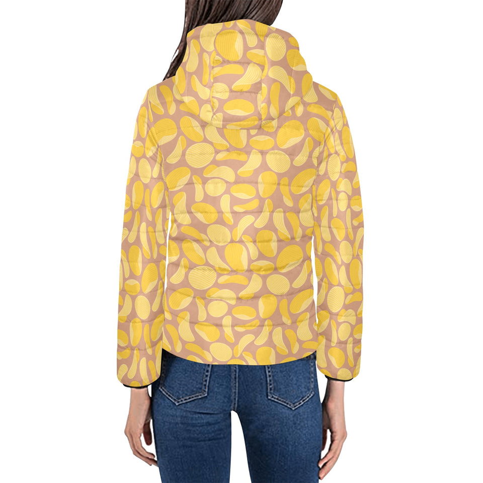 Potato Chips Pattern Print Design 01 Women's Padded Hooded Jacket