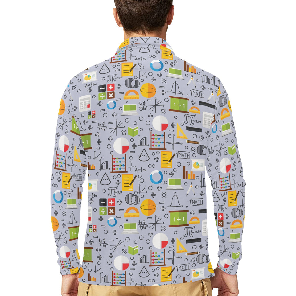 Math Pattern Print Design 04 Men's Long Sleeve Polo Shirt