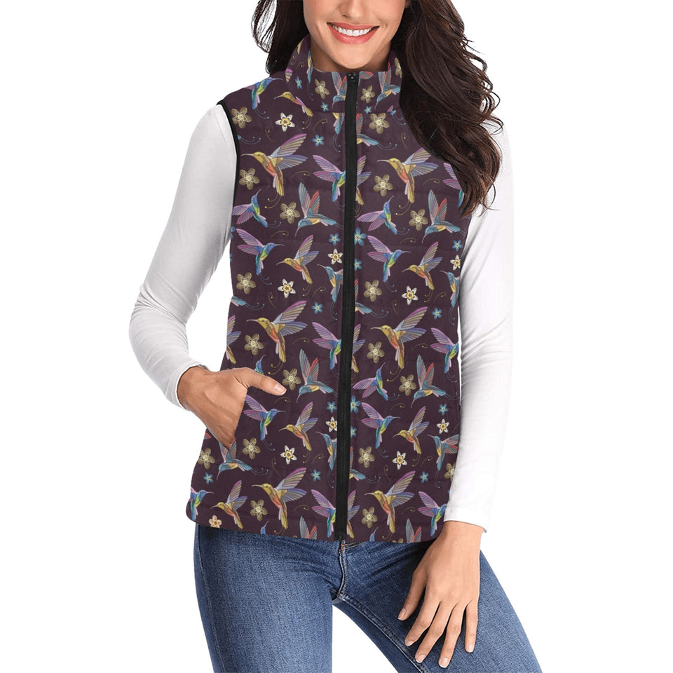 Hummingbird Pattern Print Design 04 Women's Padded Vest