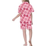 Rose Pattern Print Design 02 Kids' Boys' Girls' V-Neck Short Pajama Set