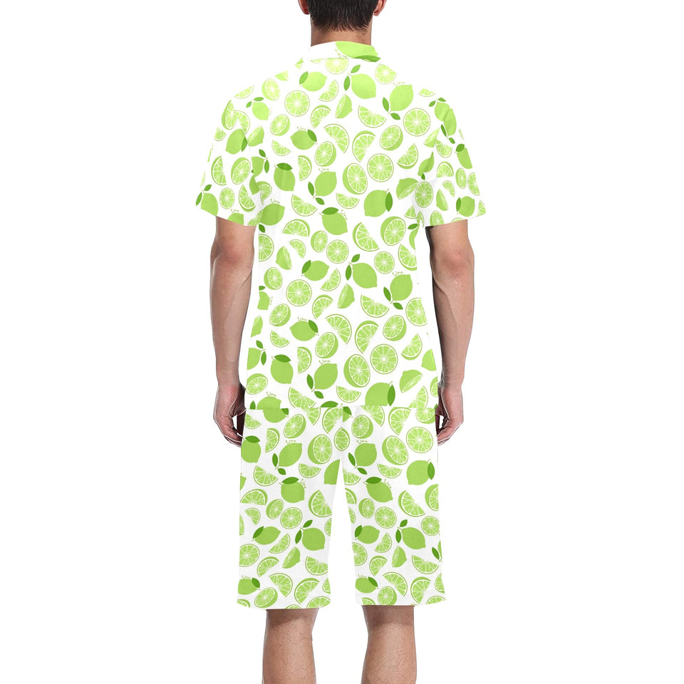 Lime design pattern Men's V-Neck Short Pajama Set