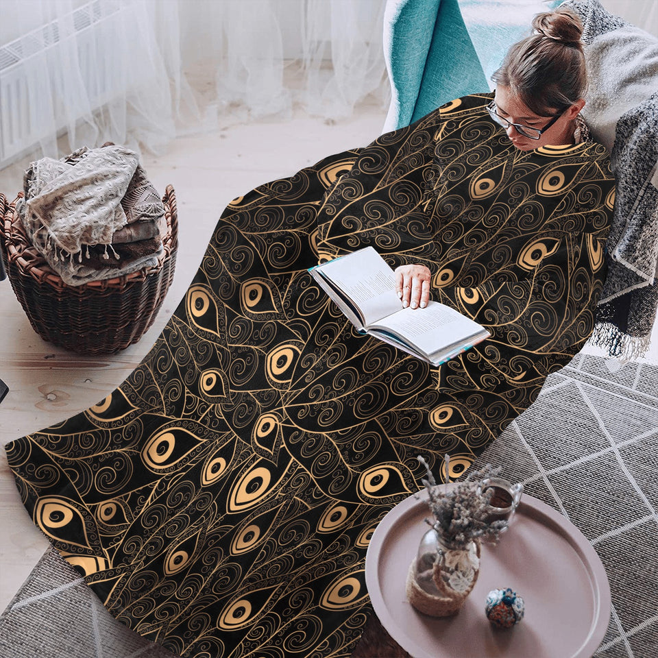Gold peacock feather pattern Blanket Robe with Sleeves