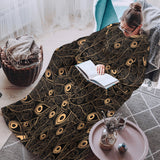 Gold peacock feather pattern Blanket Robe with Sleeves