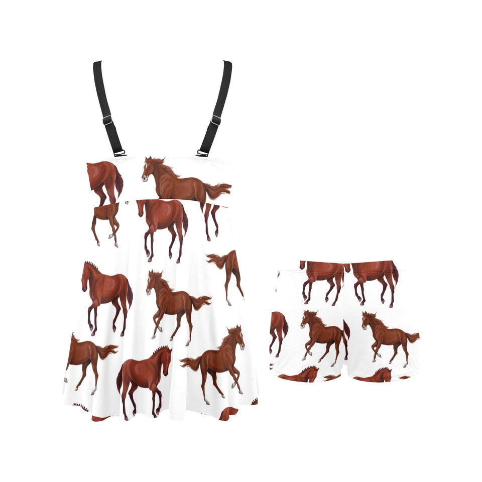 Horses running pattern background Chest Sexy Pleated Two Piece Swim Dress