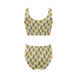 Lion Pattern Print Design 02 Chest Bowknot High Waisted Bikini Swimsuit