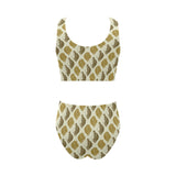 Lion Pattern Print Design 02 Chest Bowknot High Waisted Bikini Swimsuit