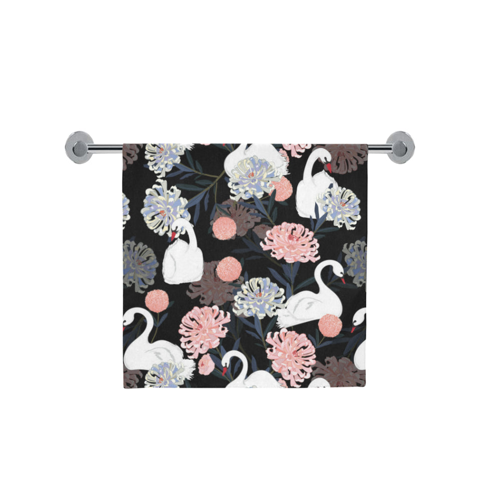 white swan blooming flower pattern Bath Towel