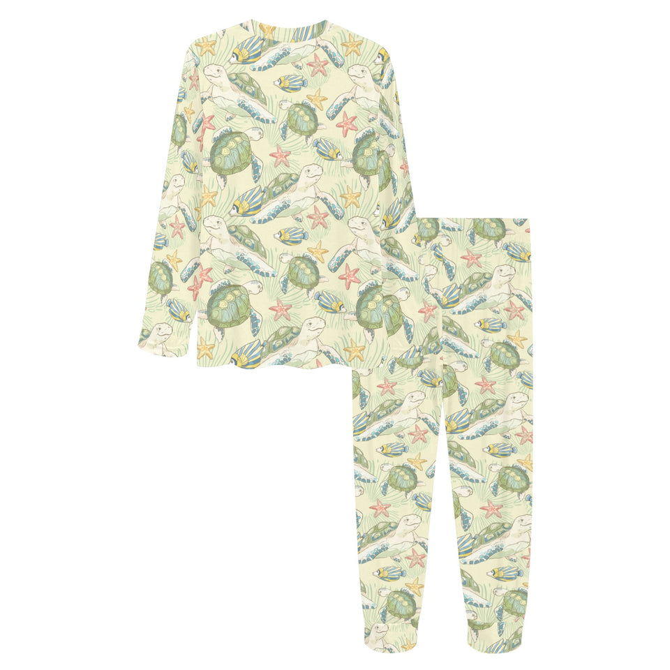 Hand drawn sea turtle fish pattern Women's All Over Print Pajama Set