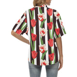 red and white tulips pattern Women's All Over Print Hawaiian Shirt