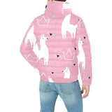 Llama Alpaca pink background Men's Padded Hooded Jacket