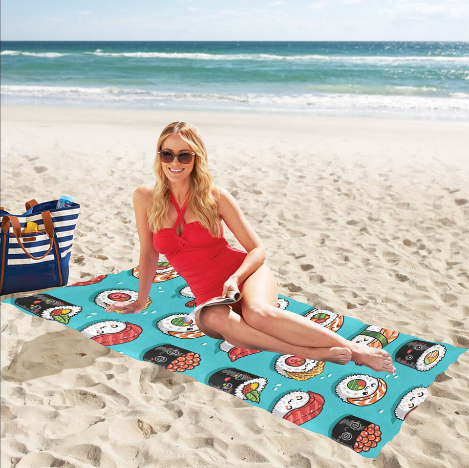 Cute sushi pattern Beach Towel