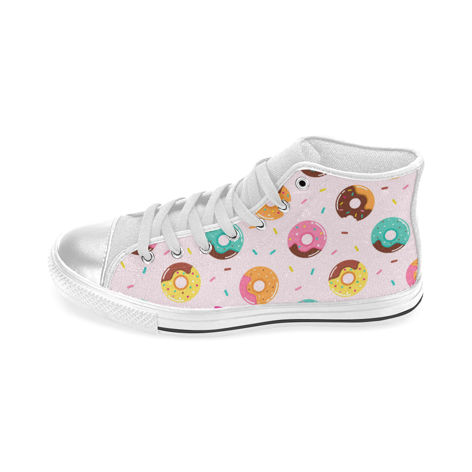 Donut pattern glaze pink background Women's High Top Canvas Shoes White